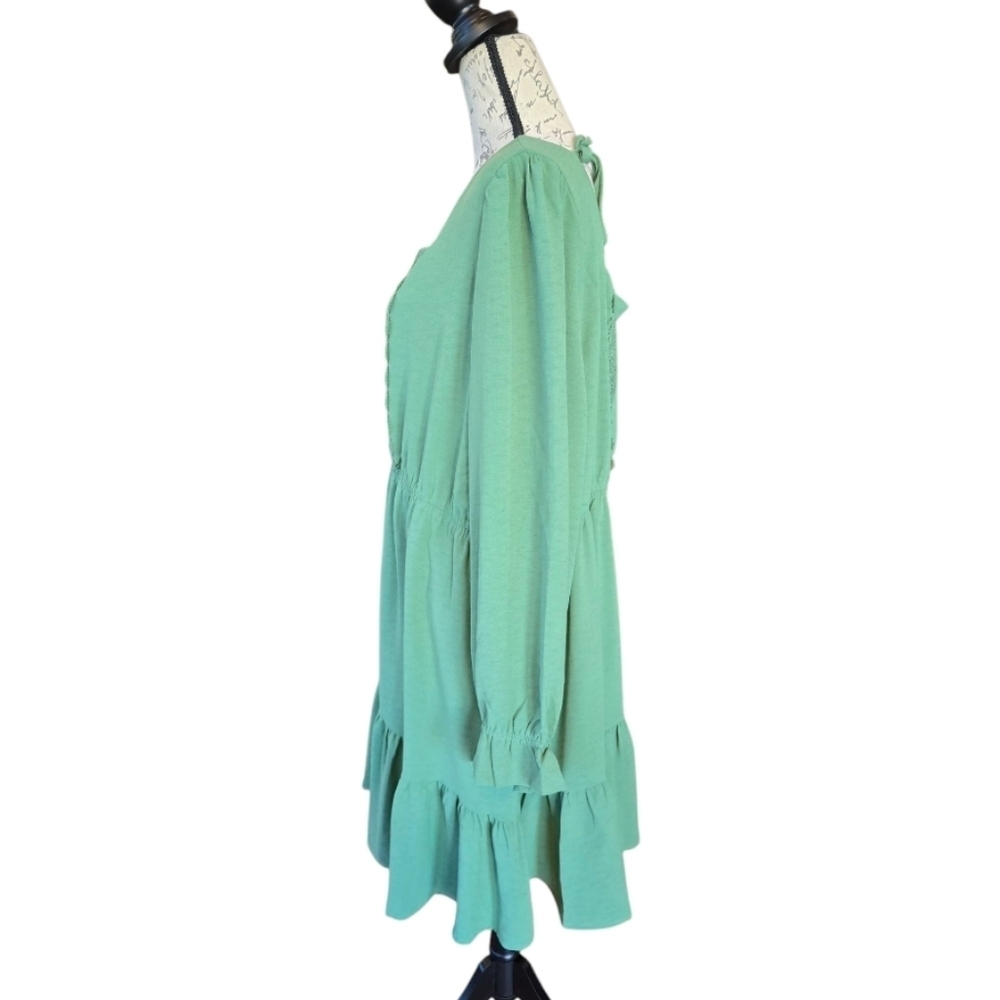 White Birch Green Ruffled Long Sleeve Boho Dress 2X - Picture 3 of 7